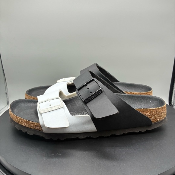 Birkenstock Arizona Split Birko-Flor Sandals Women’s 8 Black White Cork Footbed - Picture 3 of 8
